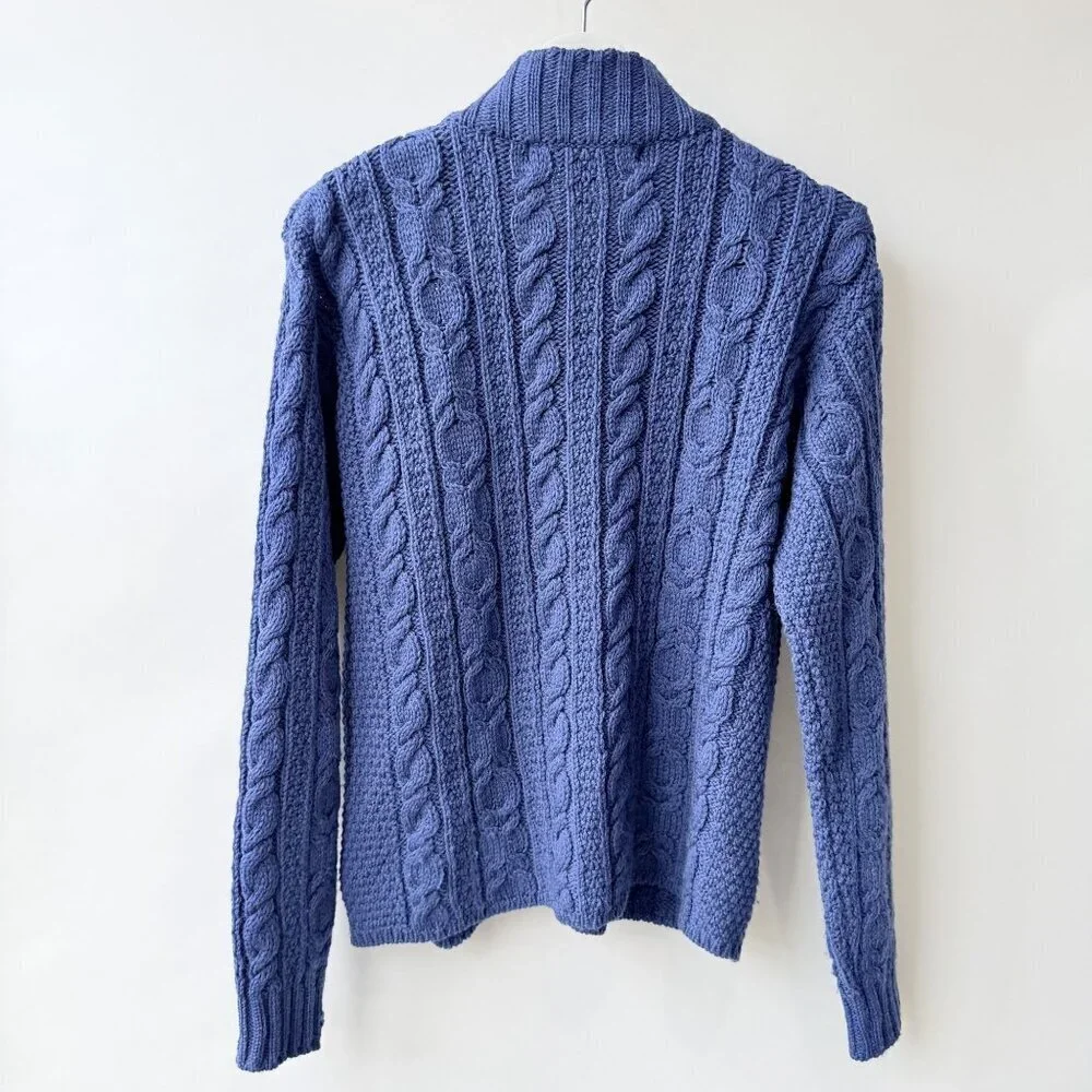 Inis Crafts Blue Fisherman Cable Knit Zip Cardigan Sweater Size M D52